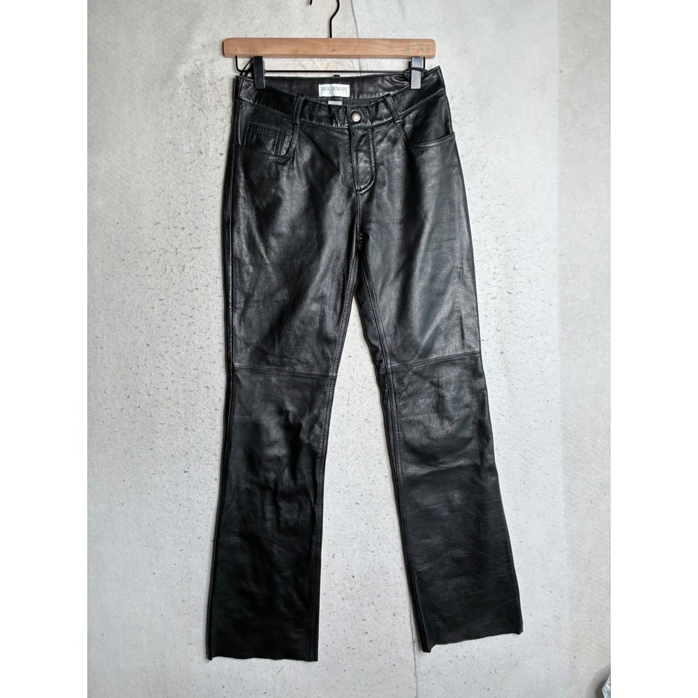 Hugo Buscatti Collection Black Genuine Leather Straight Leg Pants Size 4 RN80763